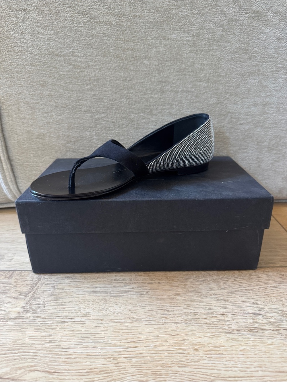 Giuseppe Zanotti Black Sandal with Silver Rhinestone Heel
